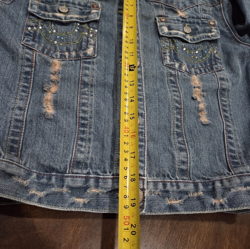Paris Angel Blue Jean Jacket with Stud Accents Sz.L - Picture 7 of 10